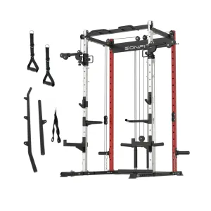 EONFIT®Omni E2 Classic Squat Cage Power Rack with Cable Crossover Pulley System Full Body Strength Training For Home Gym