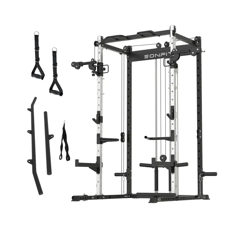 EONFIT®Omni E2 Classic Squat Cage Power Rack with Cable Crossover Pulley System Full Body Strength Training For Home Gym