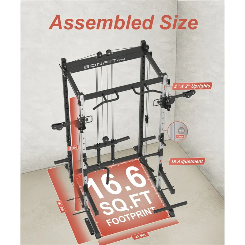 EONFIT®Omni E2 Classic Squat Cage Power Rack with Cable Crossover Pulley System Full Body Strength Training For Home Gym
