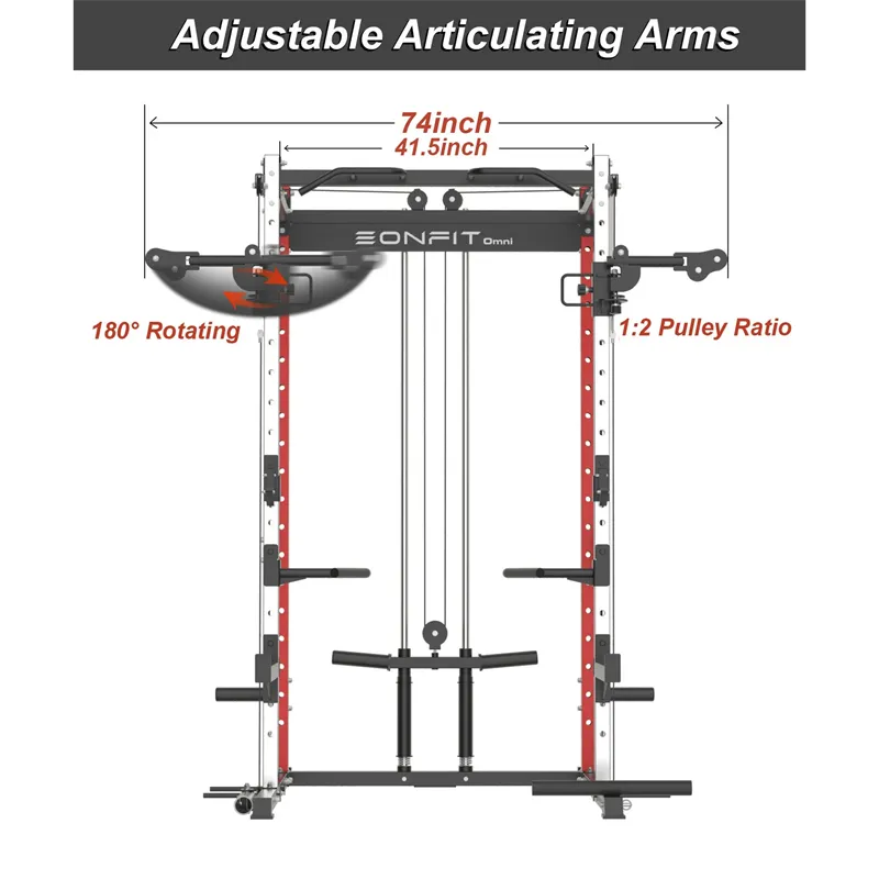 EONFIT®Omni E2 Classic Squat Cage Power Rack with Cable Crossover Pulley System Full Body Strength Training For Home Gym