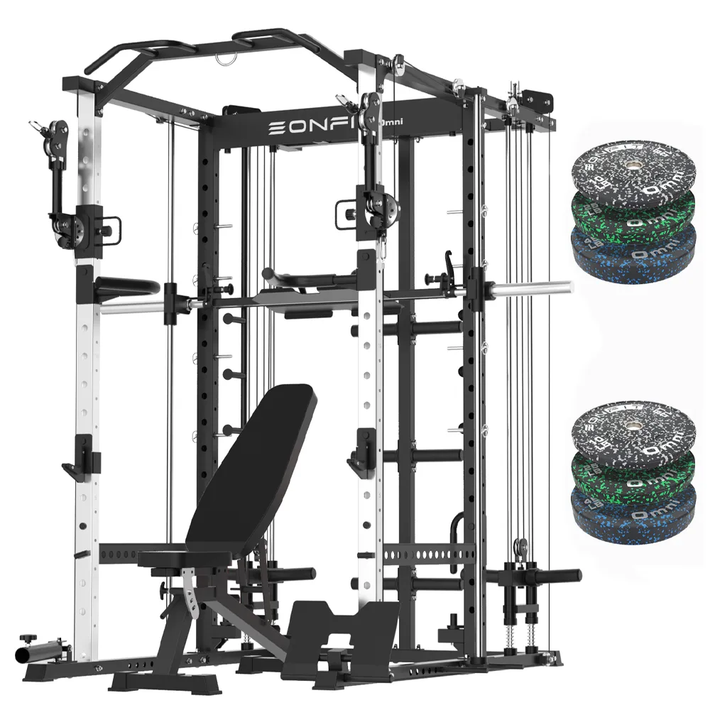 EonfitOmni® E5 11-in-1 Multi-Function Smith Machine with 360° Adjustable Free-Motion Arms Cable Crossover System and Squat Rack for Home Gym
