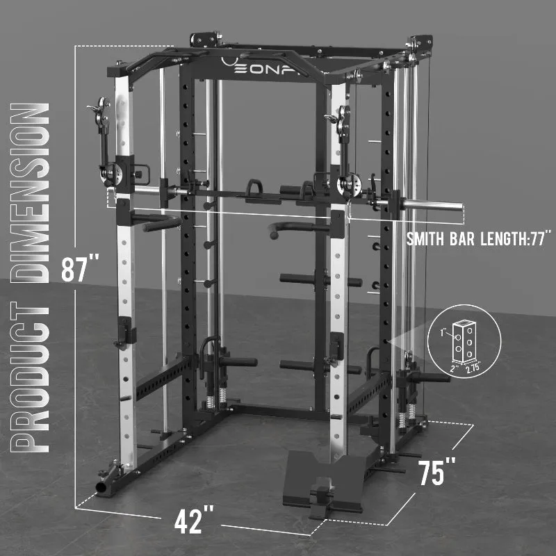 EonfitOmni® E5 11-in-1 Multi-Function Smith Machine with 360° Adjustable Free-Motion Arms Cable Crossover System and Squat Rack for Home Gym