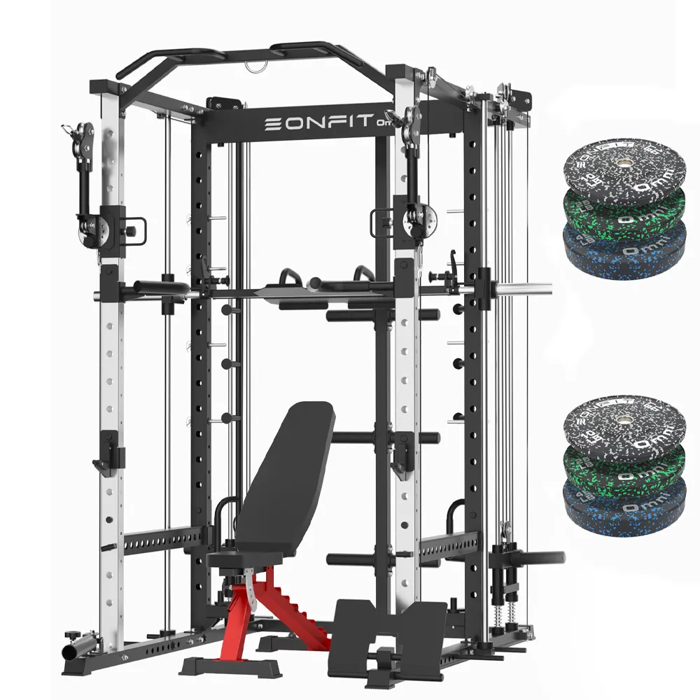 EonfitOmni® E5 11-in-1 Multi-Function Smith Machine with 360° Adjustable Free-Motion Arms Cable Crossover System and Squat Rack for Home Gym