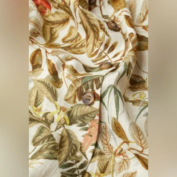 EUC H&amp;M Linen Tripical A-Line Midi Skirt Elastic Waist Size Medium