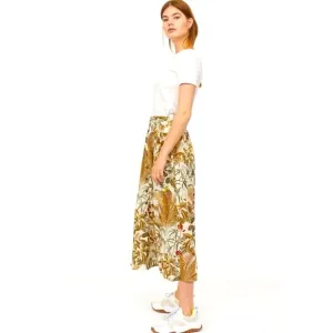 EUC H&amp;M Linen Tripical A-Line Midi Skirt Elastic Waist Size Medium