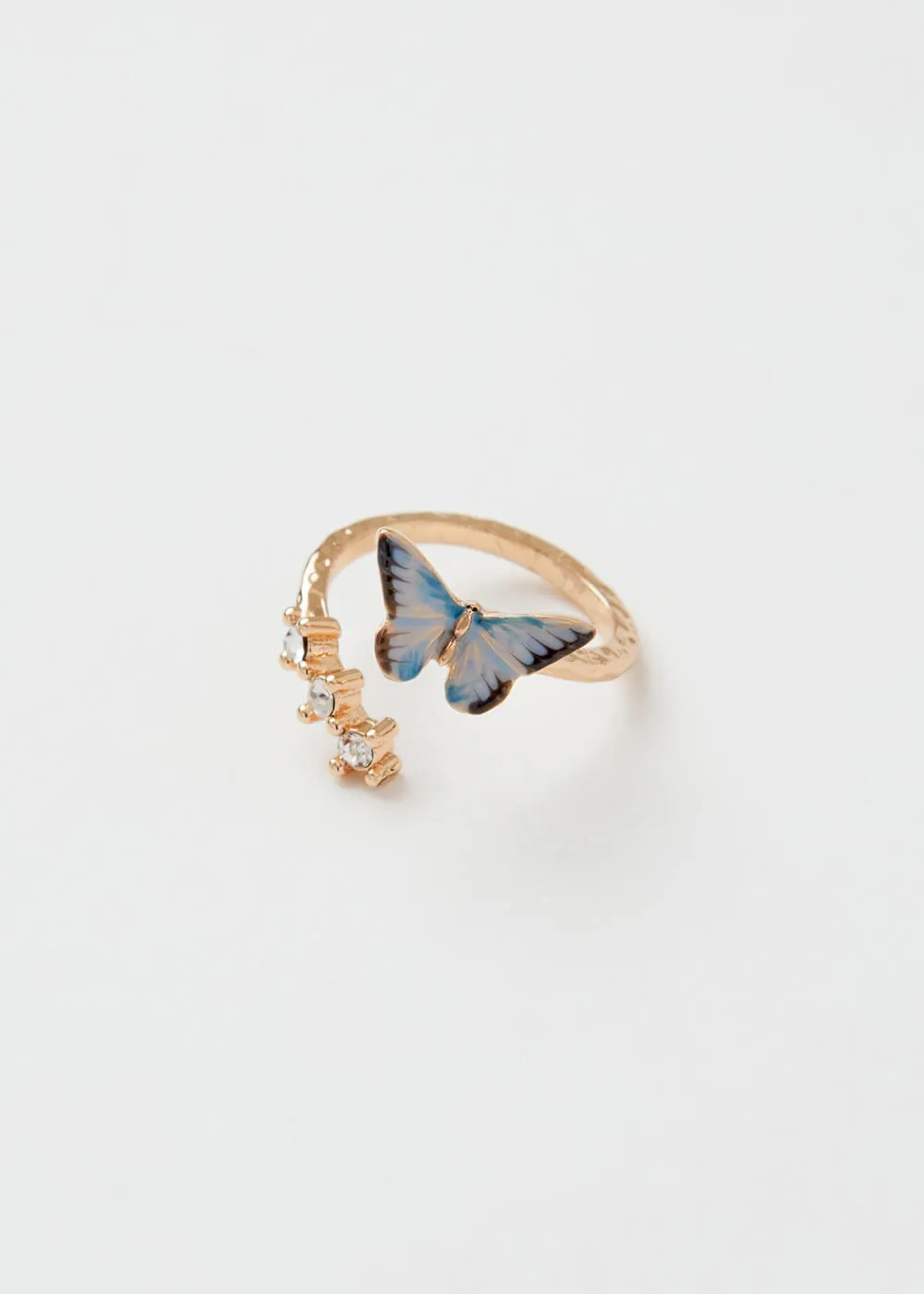 Fable England Blue Butterfly Enamel Ring in Gold