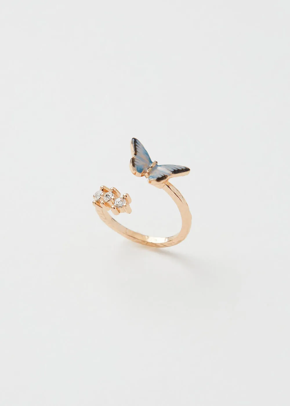 Fable England Blue Butterfly Enamel Ring in Gold