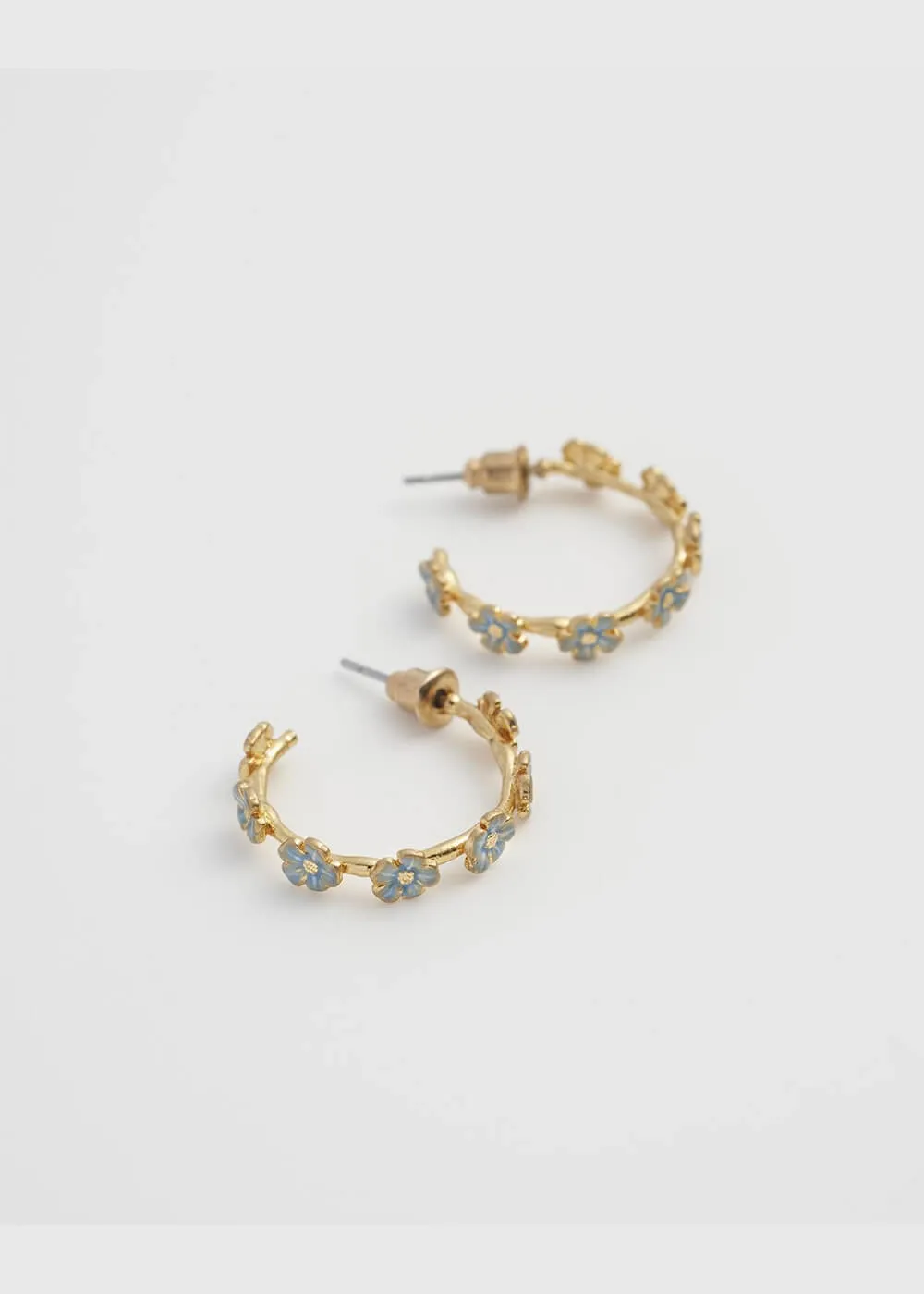 Fable England Forget-Me-Not Stud Hoop Earrings Blue