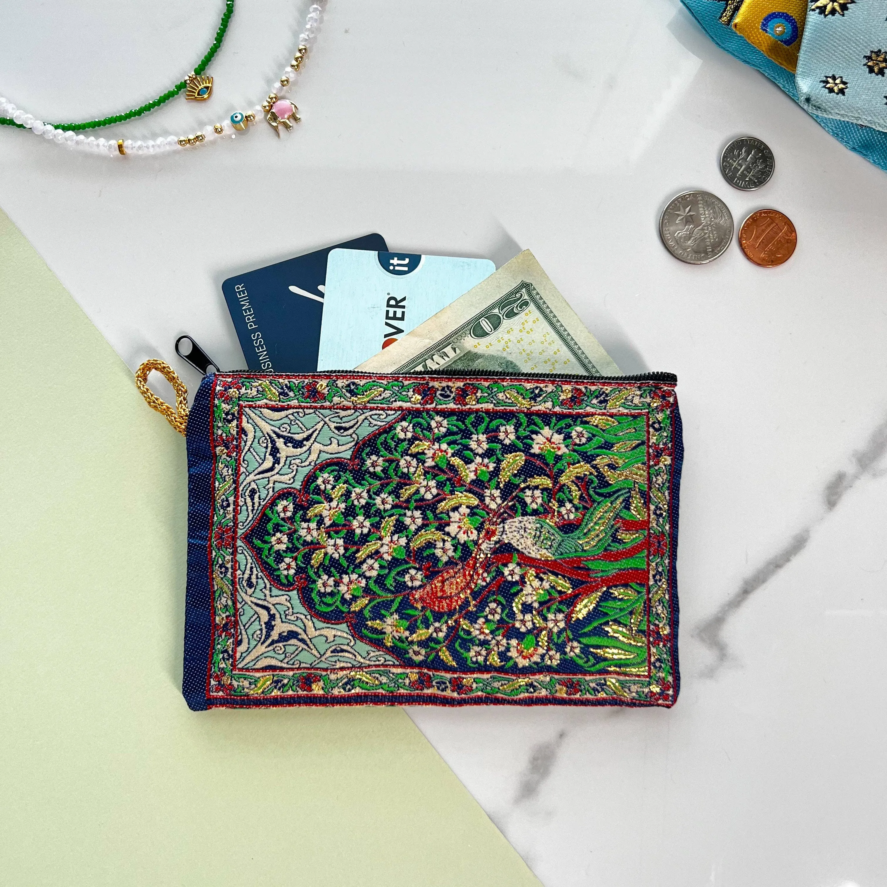 Floral Bird Coin Purse Cute Zipper Pouch Boho | Handmade in Turkey | 4" x 5"