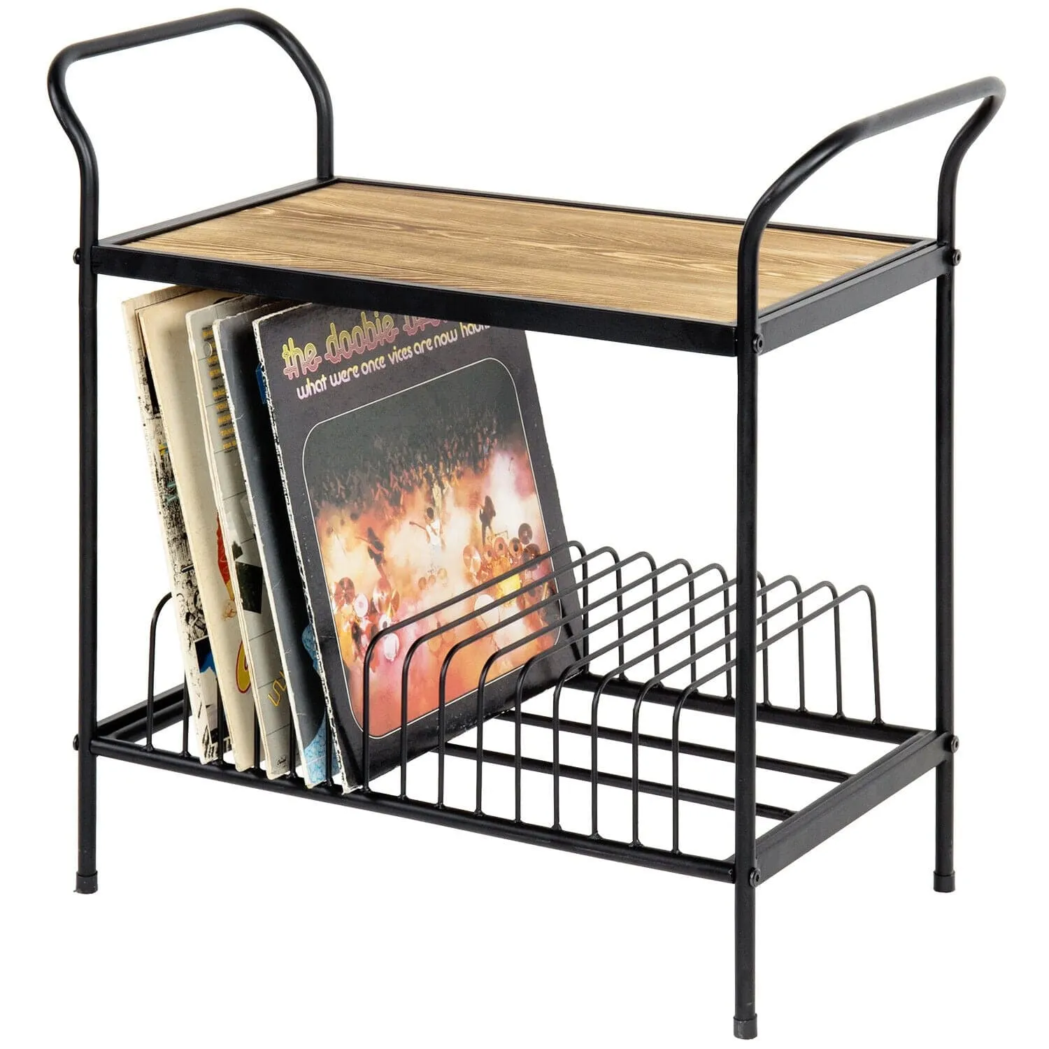 Freestanding Rustic Vinyl Record Player Turntable Storage Rack Stand