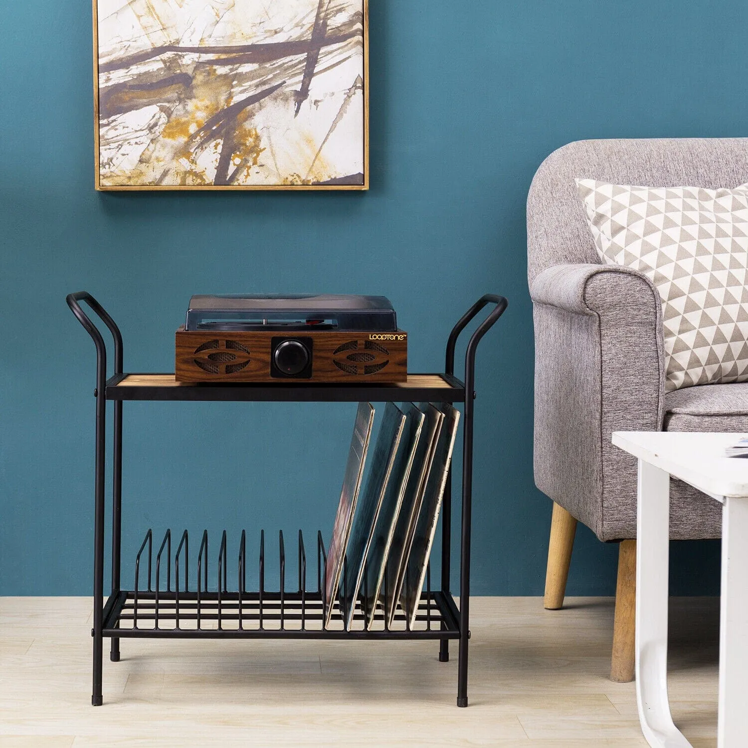 Freestanding Rustic Vinyl Record Player Turntable Storage Rack Stand