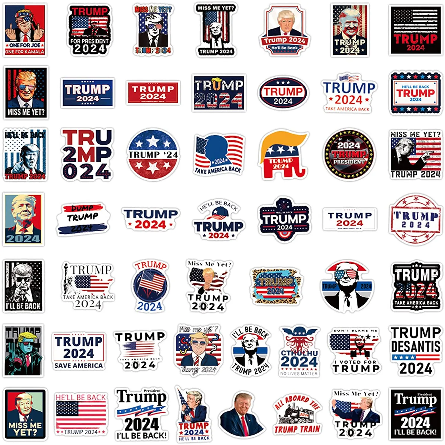 Funny Trump 2024 Stickers 100pcs Pack, USA American Presidential Election Stickers for Laptop Water Bottles Car Phone Truck Motorcycle Notebook Bike Bumper Luggage