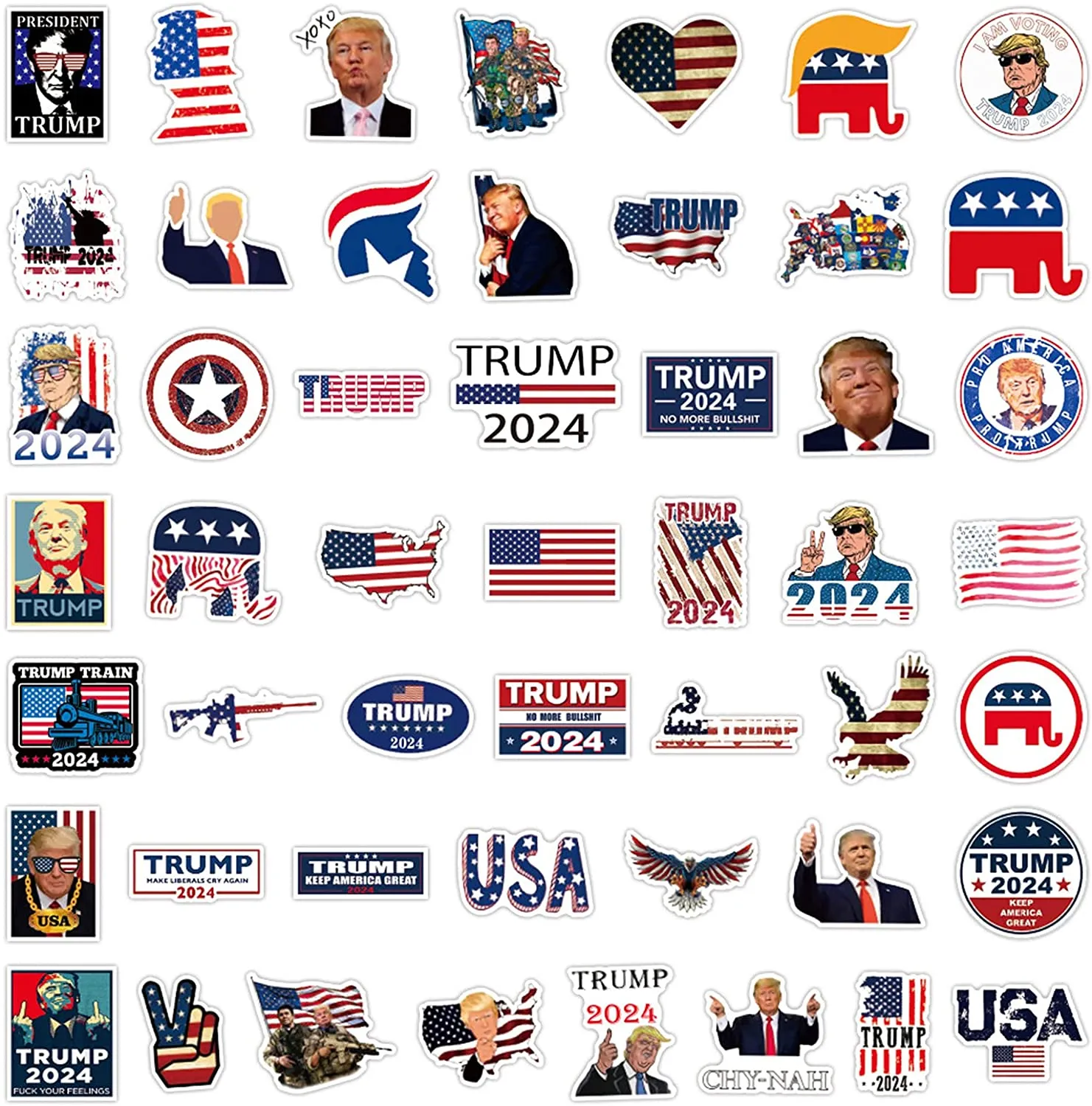 Funny Trump 2024 Stickers 100pcs Pack, USA American Presidential Election Stickers for Laptop Water Bottles Car Phone Truck Motorcycle Notebook Bike Bumper Luggage