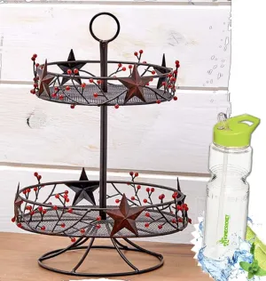 Gift Included- Decorative Stars & Berries Country Style Kitchen Decor Organizers   FREE Bonus Water Bottle by Homecricket (Wall Mount Paper Towel Holder)