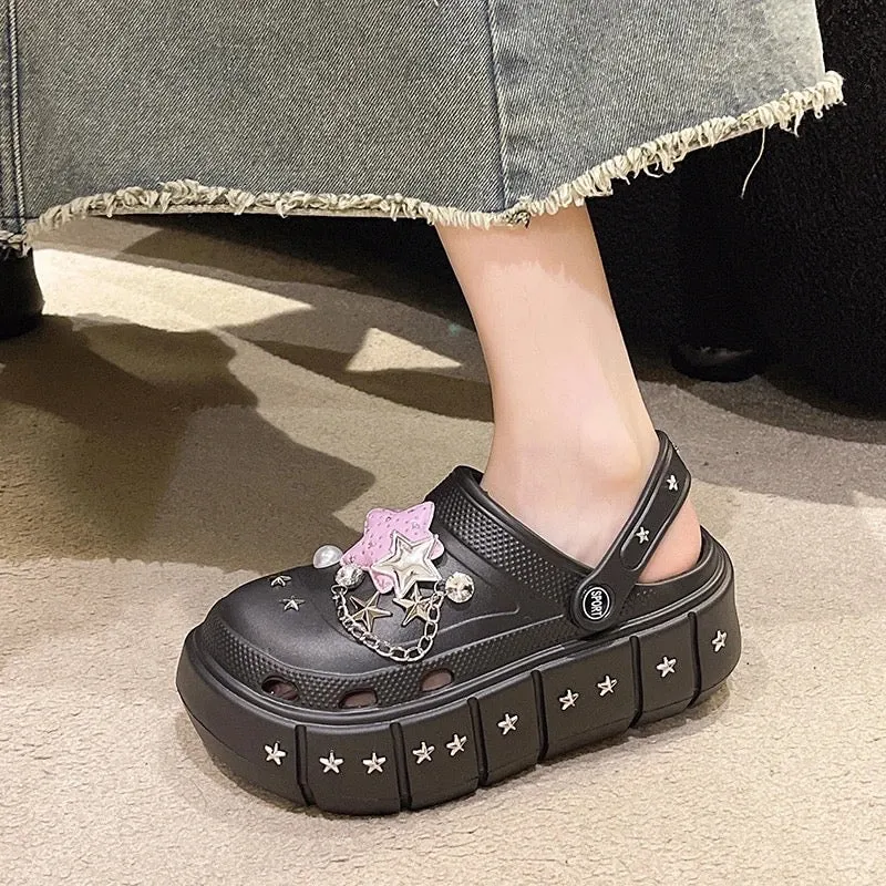 Gothic Chunky Platform Charm Rubber Studded Sandals