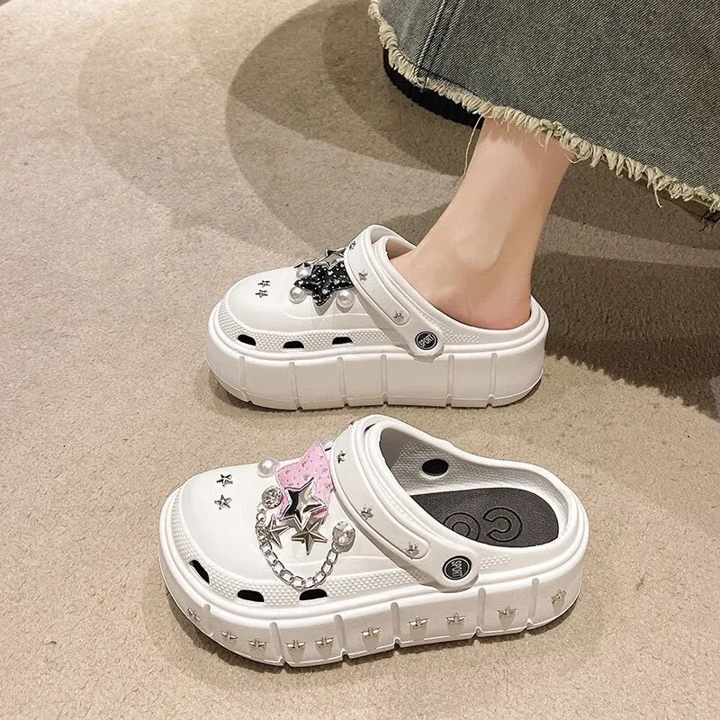 Gothic Chunky Platform Charm Rubber Studded Sandals