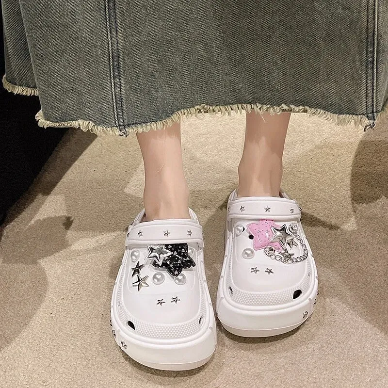 Gothic Chunky Platform Charm Rubber Studded Sandals