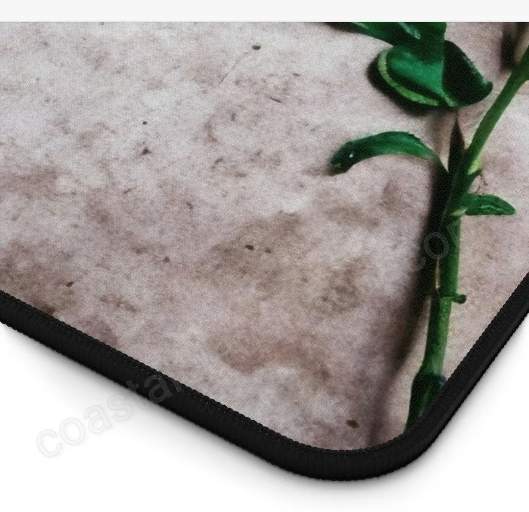 Green Dragonfly with Pink Roses Desk Mat 2 Sizes