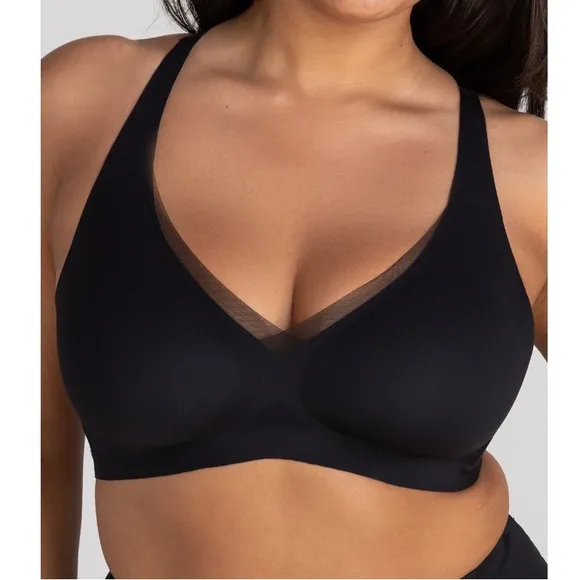 Honeylove Crossover V-neck Bra Black Mesh