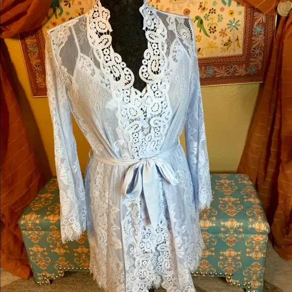 INC Intimates romantic Lingerie set Powder blue lace 2-pc Small
