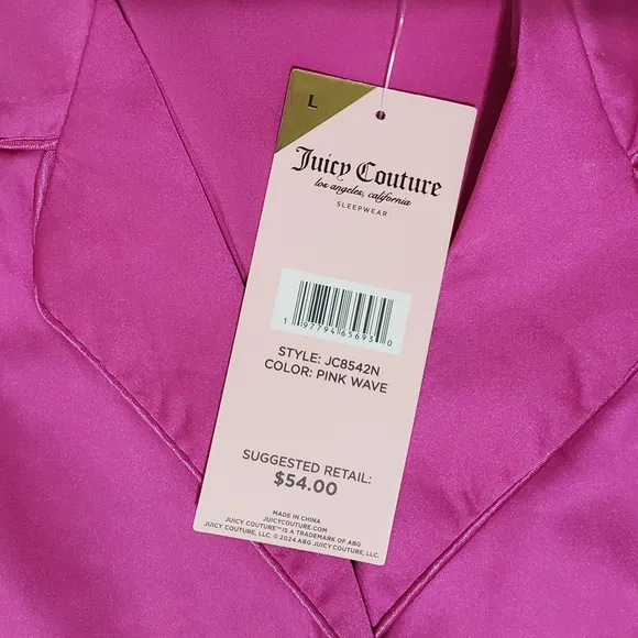 Juicy Couture Satin Pajama Set Short Sleeve Top &amp; Shorts Large Pink Wave Studded