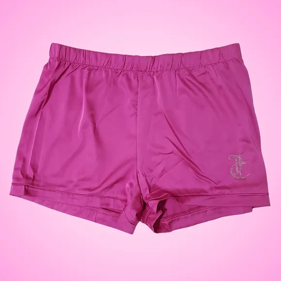 Juicy Couture Satin Pajama Set Short Sleeve Top &amp; Shorts Large Pink Wave Studded