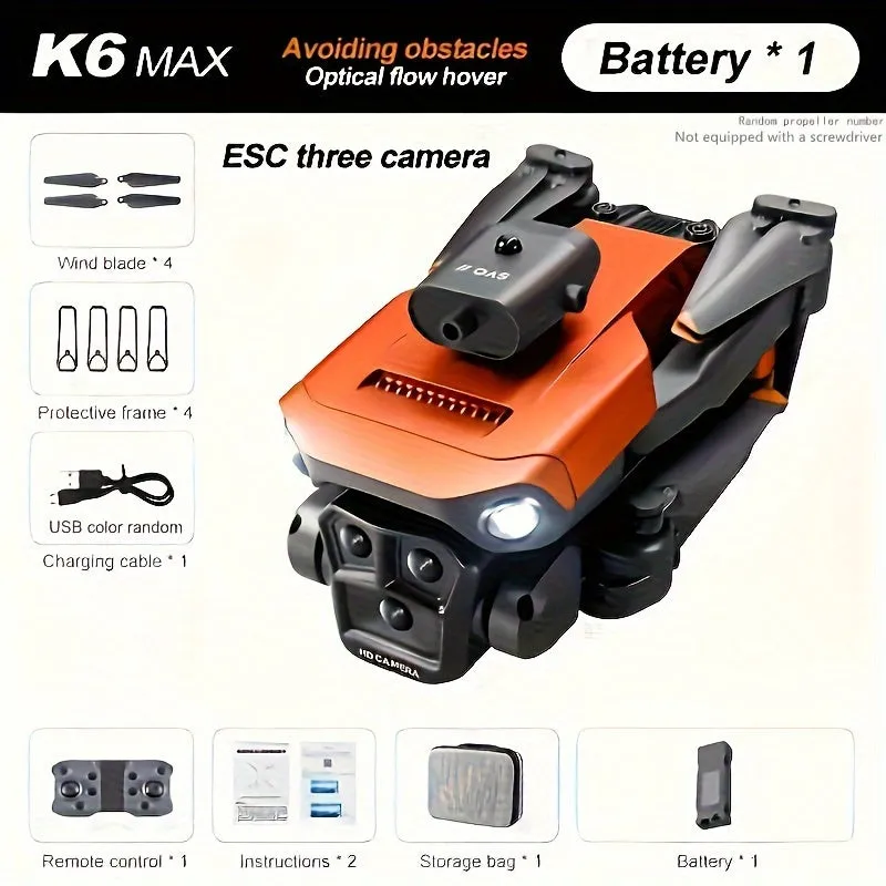 K6 Max Foldable 5-Camera Drone: Beginner-Friendly, Customizable Routes, Obstacle Avoidance
