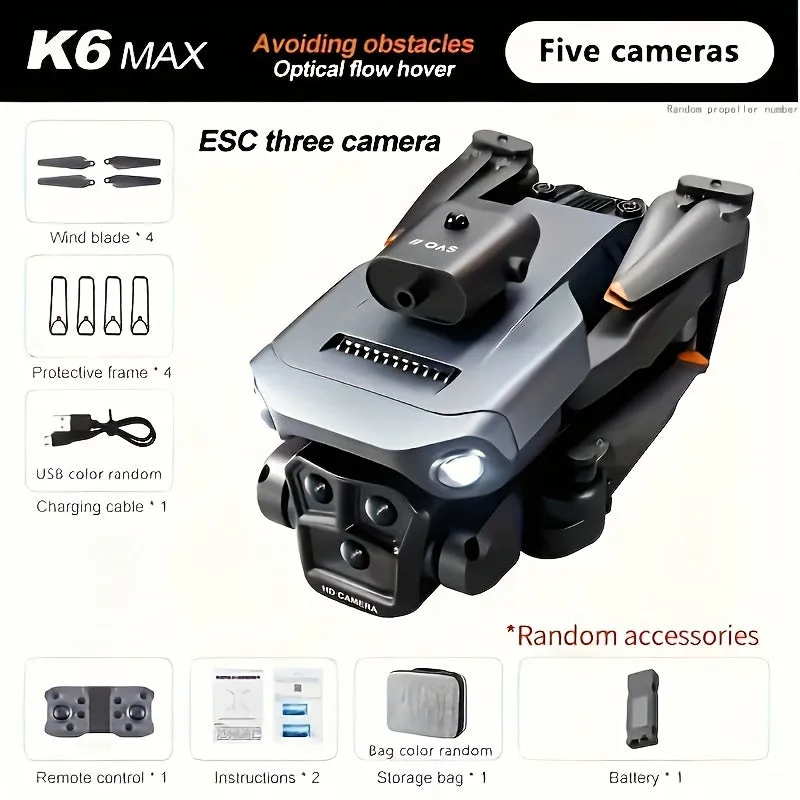 K6 Max Foldable 5-Camera Drone: Beginner-Friendly, Customizable Routes, Obstacle Avoidance