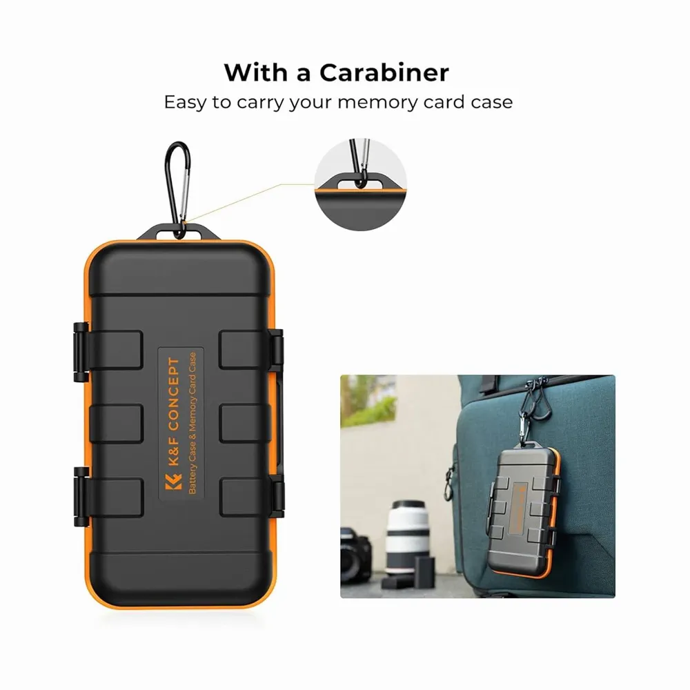 K&F Concept 16 Slots Memory Card & Camera Battery Case, Water-Resistant SD CF TF Battery Holder for 2 Camera Batteries, 8 AAA Batteries, 2 CF/XQDs, 4 SD Cards and 6 TF Cards