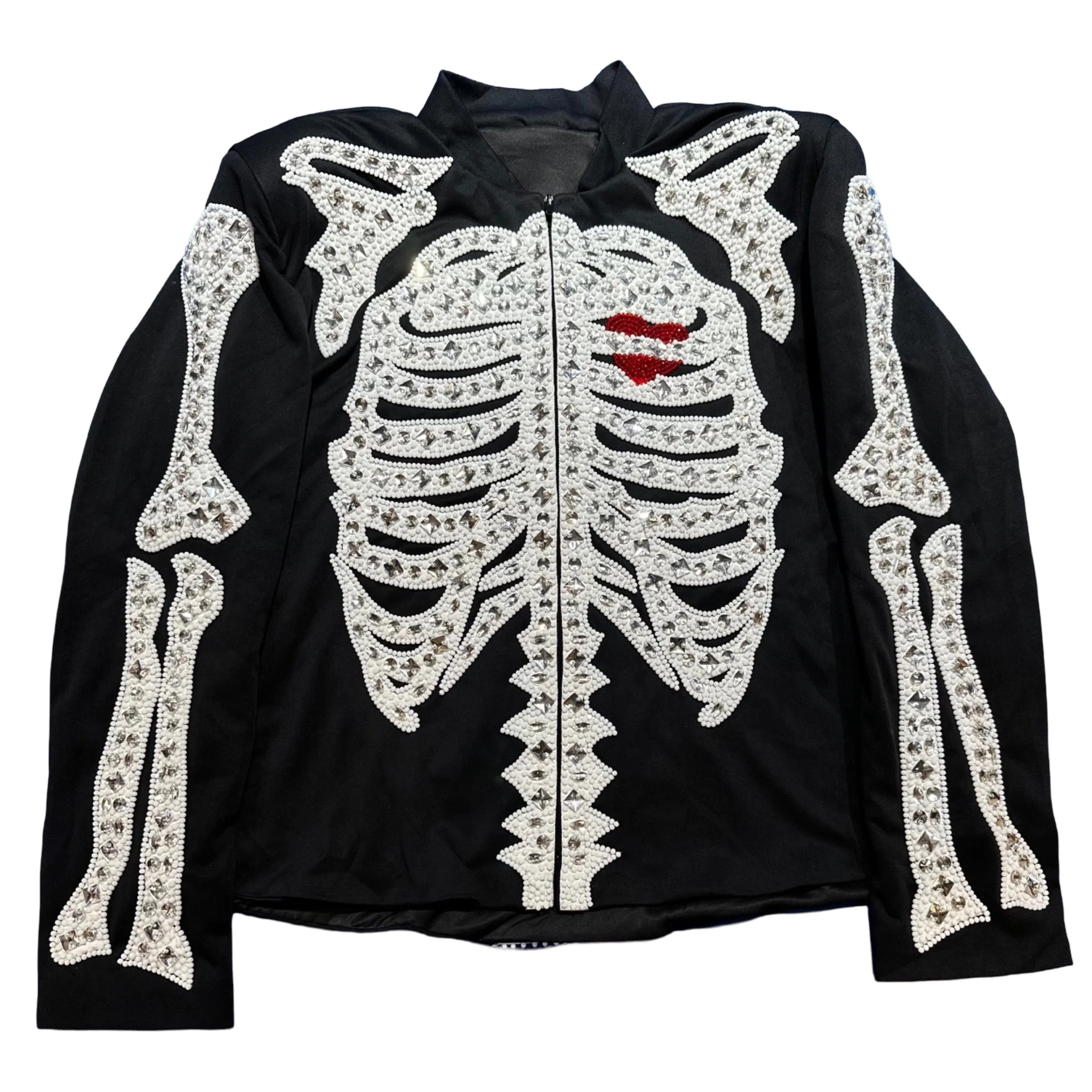 Kashani Skeleton Hyper Crystal Heart White Studded Jacket