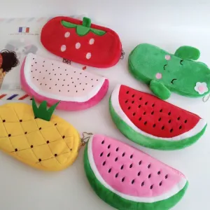 Kawaii Watermelon and Strawberry Plush Pencil Pouch