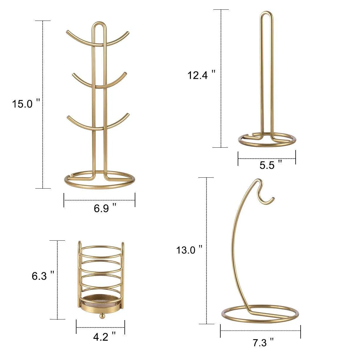 Kitchen Organizer Set-4 Piece, Banana Hanger, Mug Tree Holder Rack, Paper Towel Holder,Flatware Caddy,Kitchen Gifts Modern Collection for Countertop Table Décor