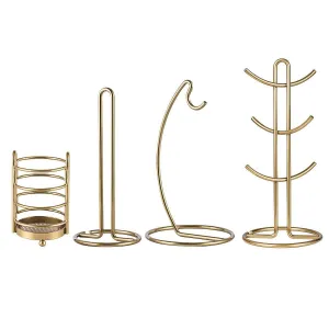 Kitchen Organizer Set-4 Piece, Banana Hanger, Mug Tree Holder Rack, Paper Towel Holder,Flatware Caddy,Kitchen Gifts Modern Collection for Countertop Table Décor