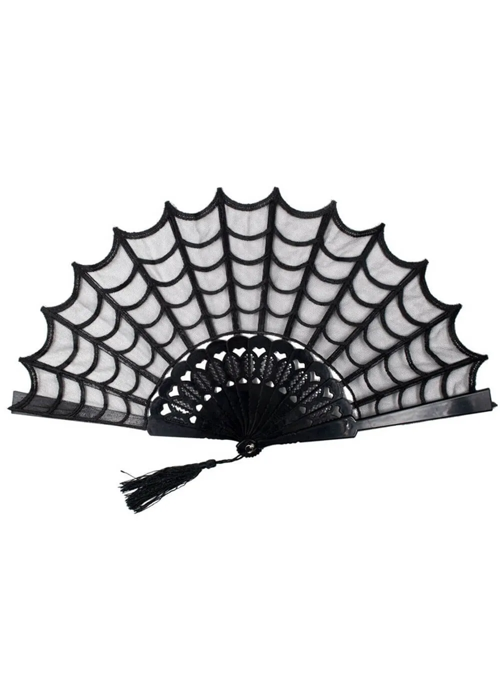 Kreepsville Spiderweb Lace Hand Fan Black