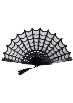 Kreepsville Spiderweb Lace Hand Fan Black