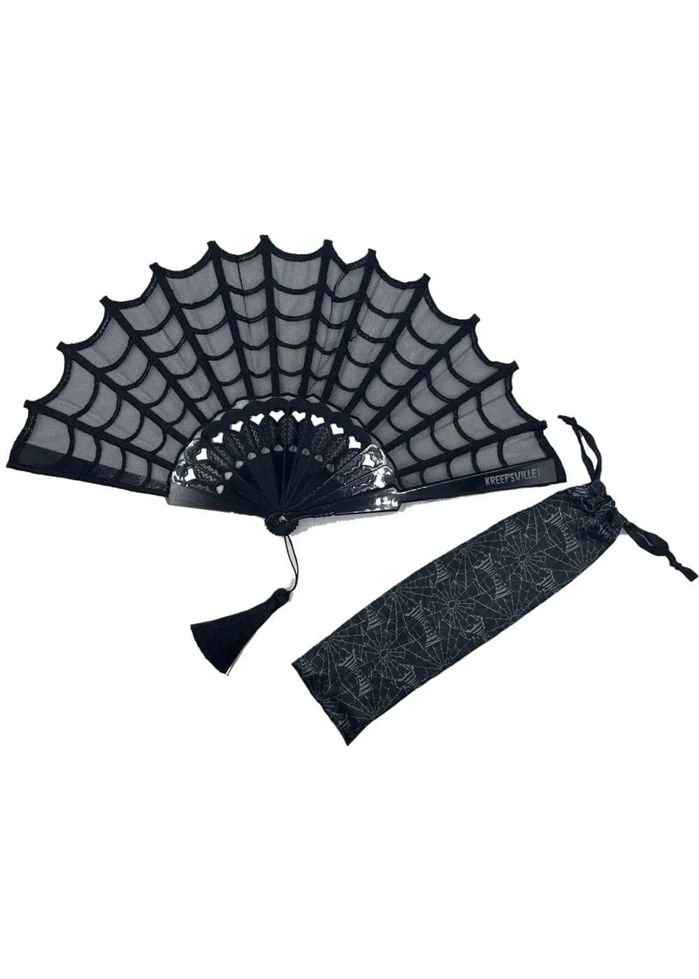 Kreepsville Spiderweb Lace Hand Fan Black