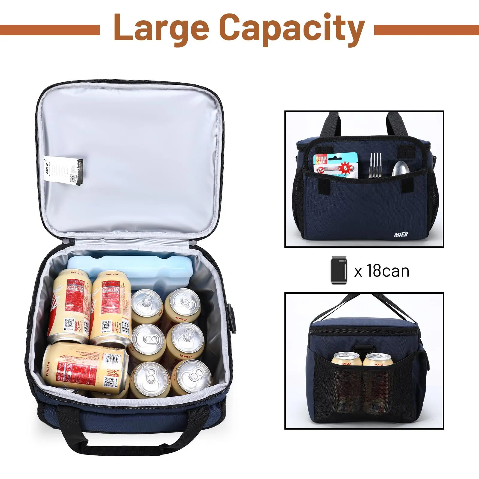 Large Lunch Box for Men Insulated Lunch Bags, 18 Can