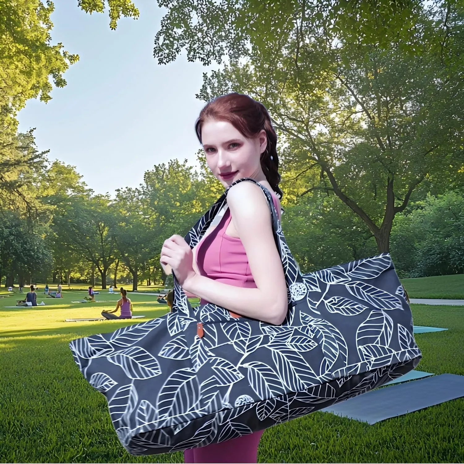 Large Yoga Mat Bag for Women Men, Travel Yoga Gym Bag for Pilates Office Beach Workout, Yoga Mat Tote Carrier with Mat Strap for 1/4" 1/2" Thick Exercise Yoga Mat