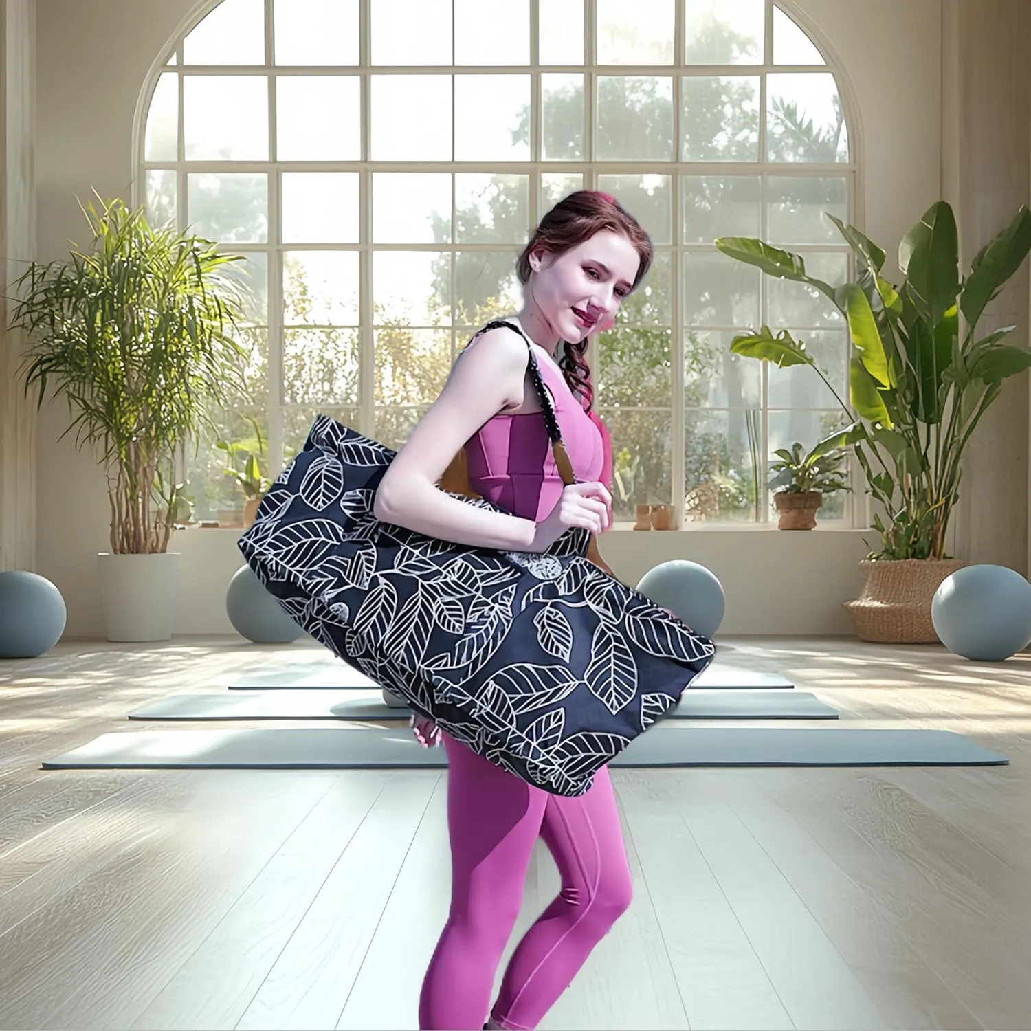 Large Yoga Mat Bag for Women Men, Travel Yoga Gym Bag for Pilates Office Beach Workout, Yoga Mat Tote Carrier with Mat Strap for 1/4" 1/2" Thick Exercise Yoga Mat