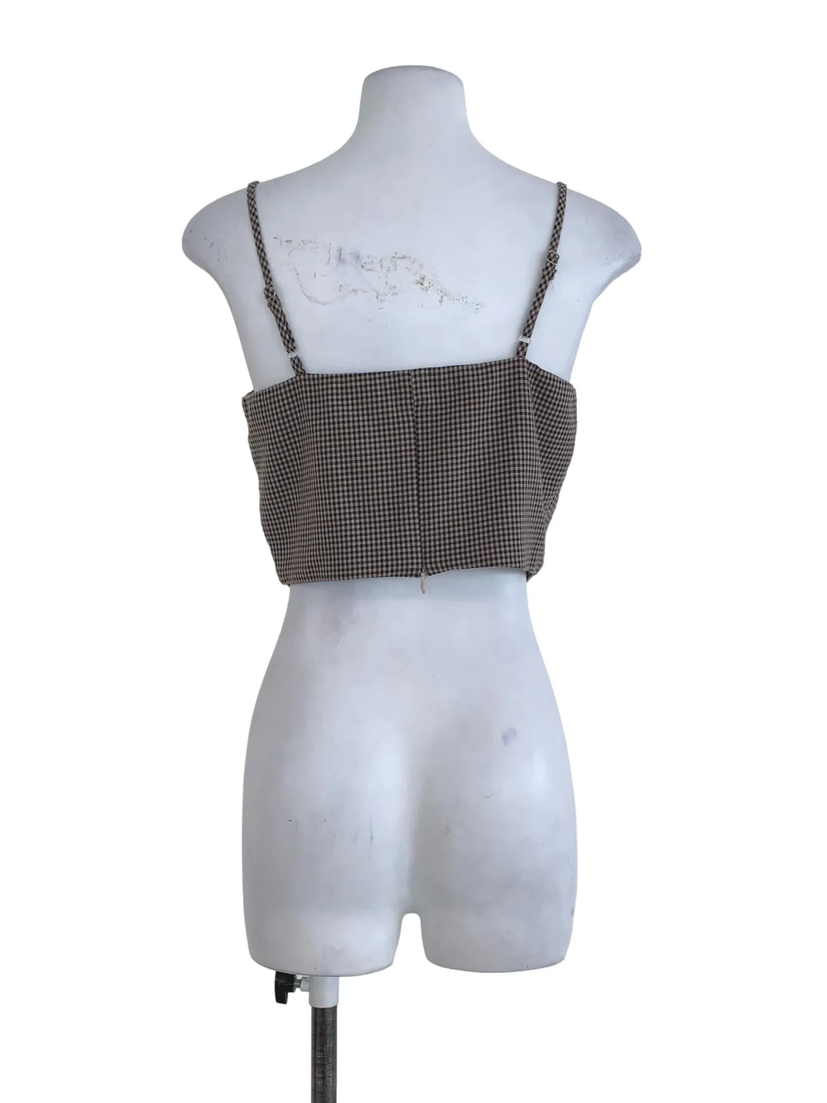 Latte Brown Houndstooth Sleeveless Top