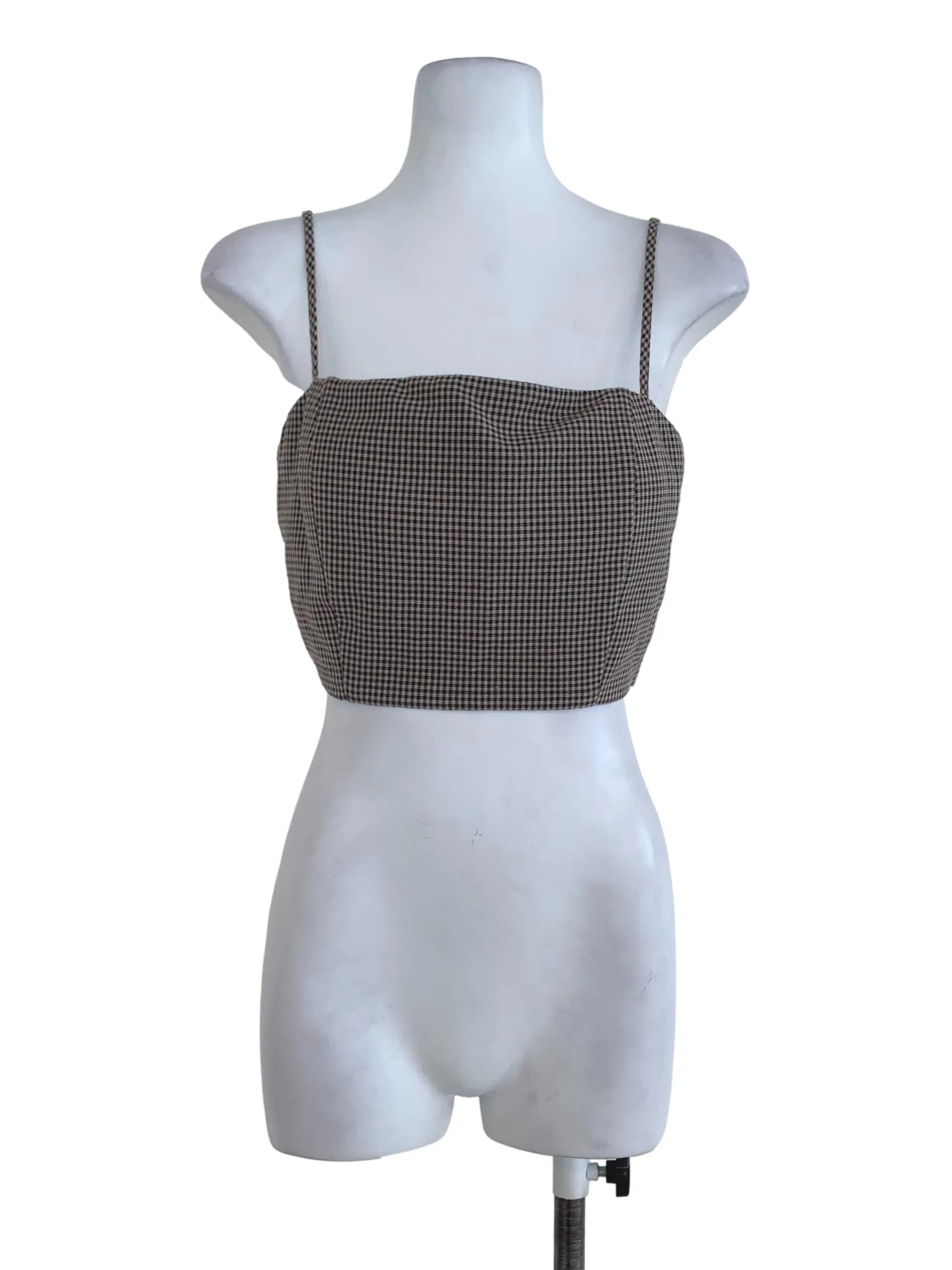 Latte Brown Houndstooth Sleeveless Top