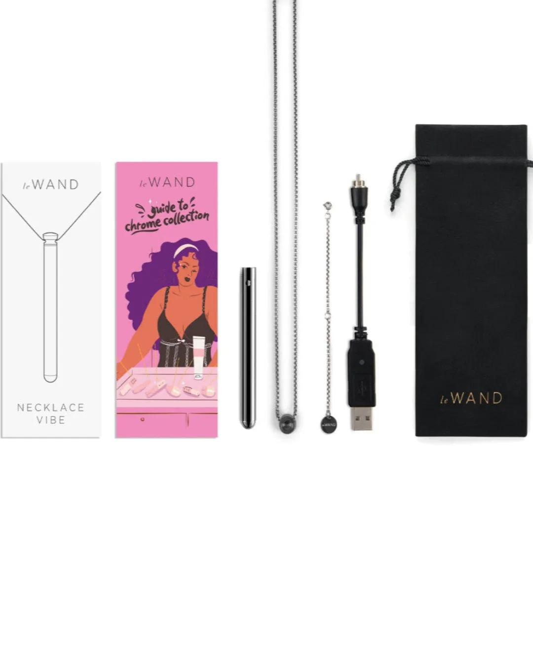 Le Wand Necklace Rechargeable Vibrator - Discreet Wearable with 8 Vibration Modes and Travel Pouch