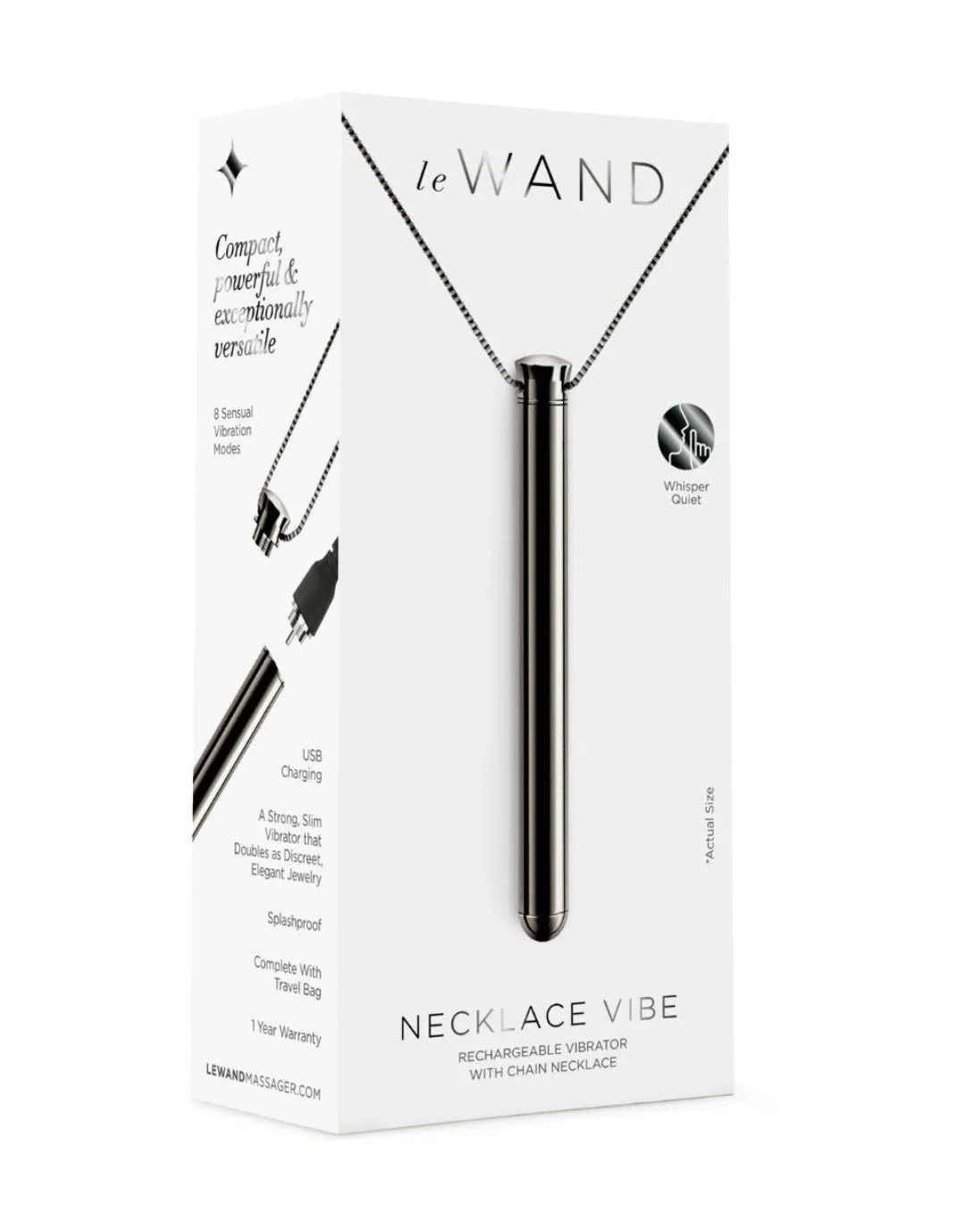 Le Wand Necklace Rechargeable Vibrator - Discreet Wearable with 8 Vibration Modes and Travel Pouch