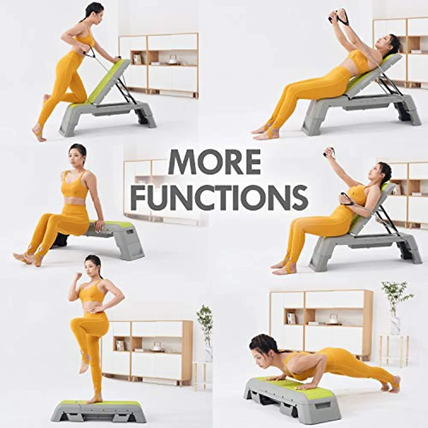 leikefitness Multifunctional Aerobic Deck with Cord Workout Platform Adjustable Dumbbell Bench Weight Bench Professional Fitness Equipment for Home Gym GM5820(Green)
