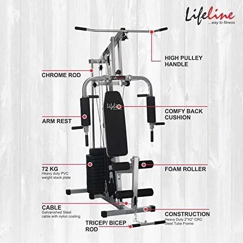 Lifeline Fitness HG-002 Multi Home Gym Combo with IF-7123 Twister Single for Body Shaping & Toning, 72kg Weight Stack,