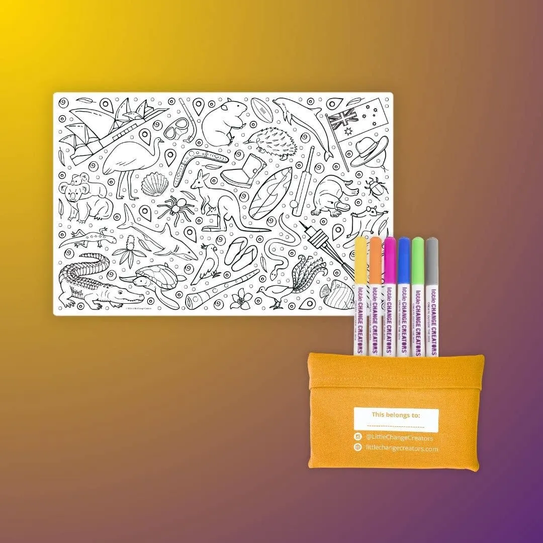 Little Change Creators - G’DAY! Pocket Reusable Colouring In Set | Australian Gift