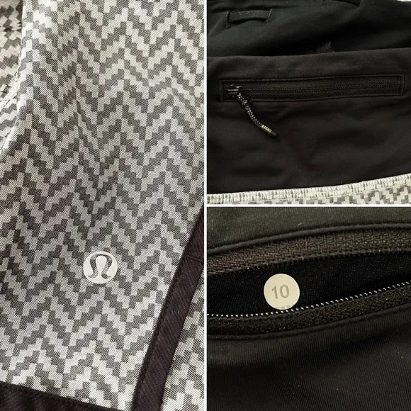 Lululemon Run Times Short Giant Herringbone Chevron Print Gray Black Size 10