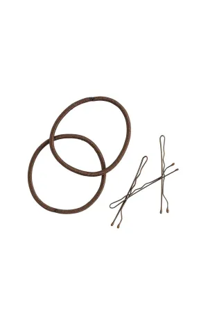 MAE 40-2500BR Combo Elastic and Bobby Pins Brown 25