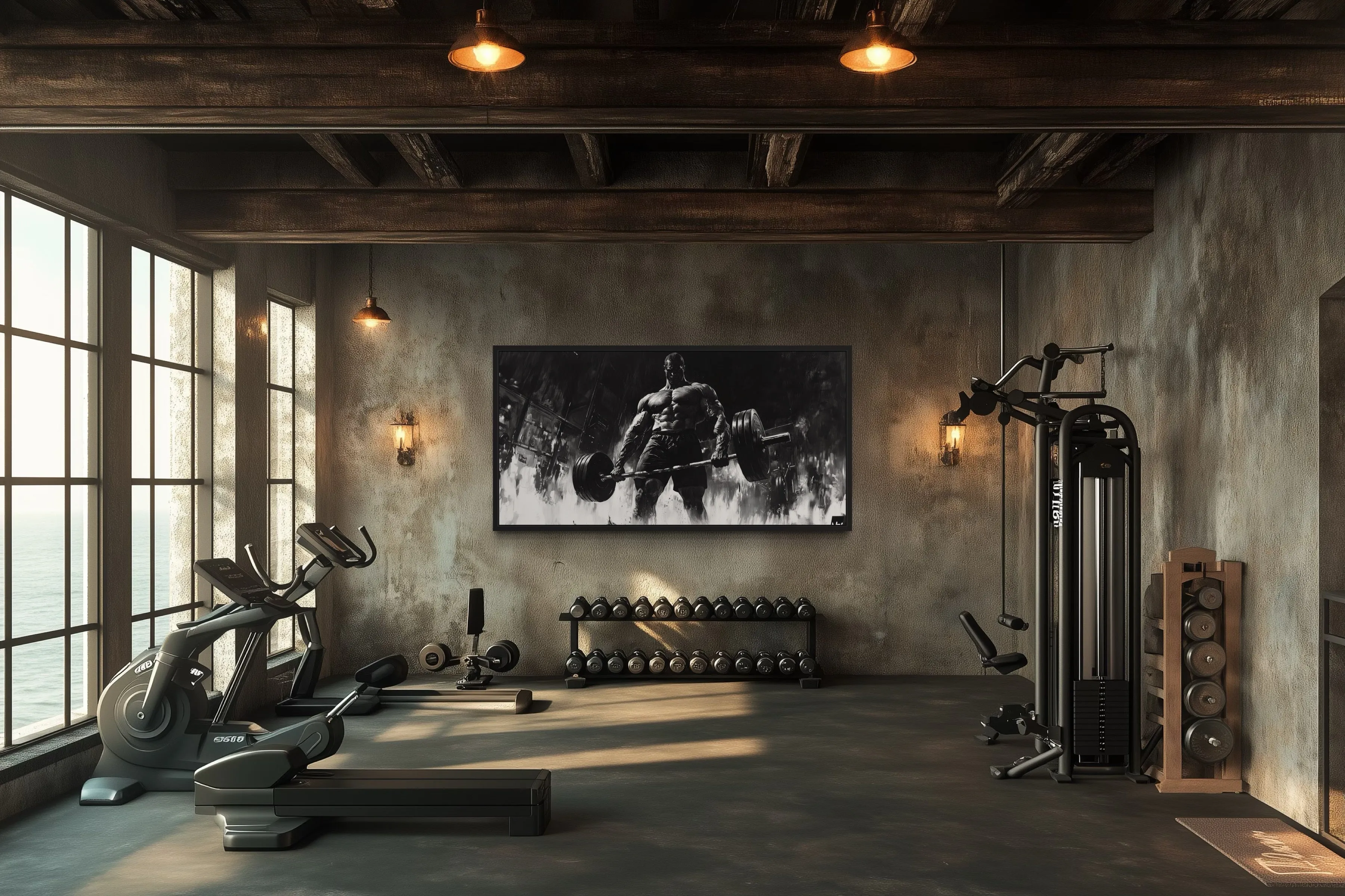 Man Doing Deadlift Motivational Gym Framed Canvas Wall Art