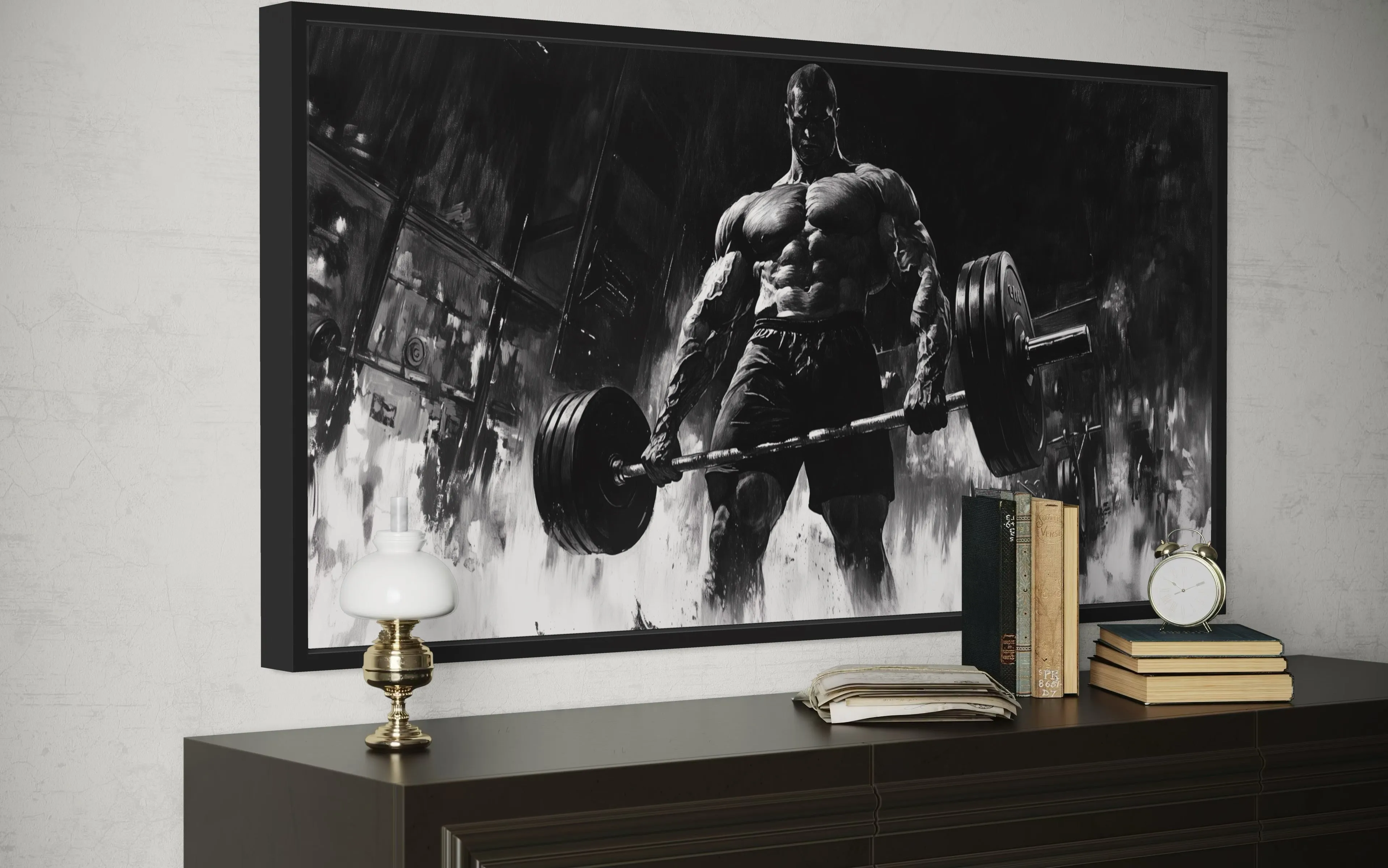 Man Doing Deadlift Motivational Gym Framed Canvas Wall Art